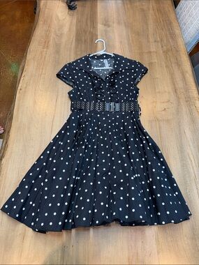 Wish Black and White Polka Dot Ruffle Waist Dress